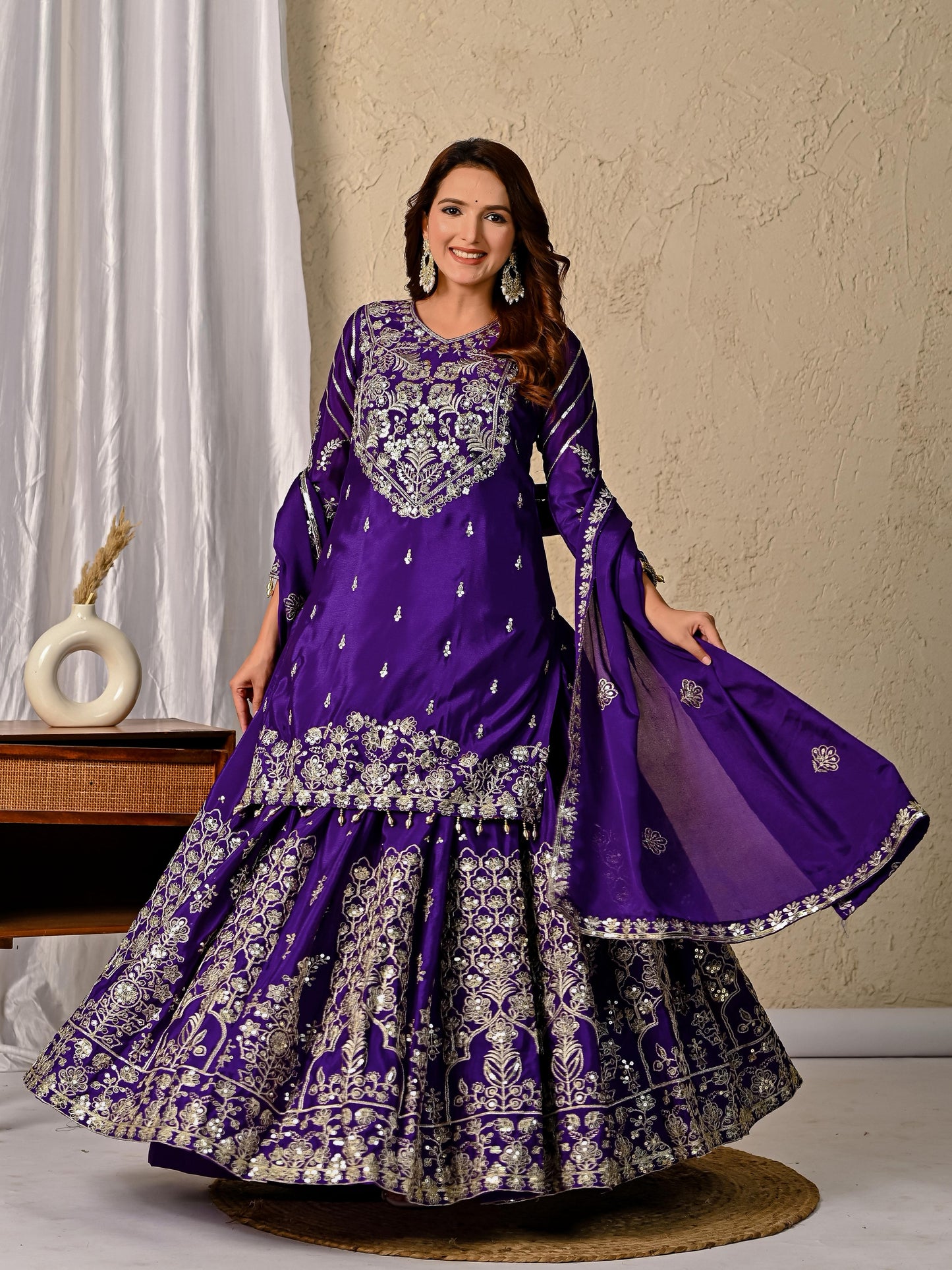 Chinnon Silk Embroidered Lehenga Set – Fully Stitched