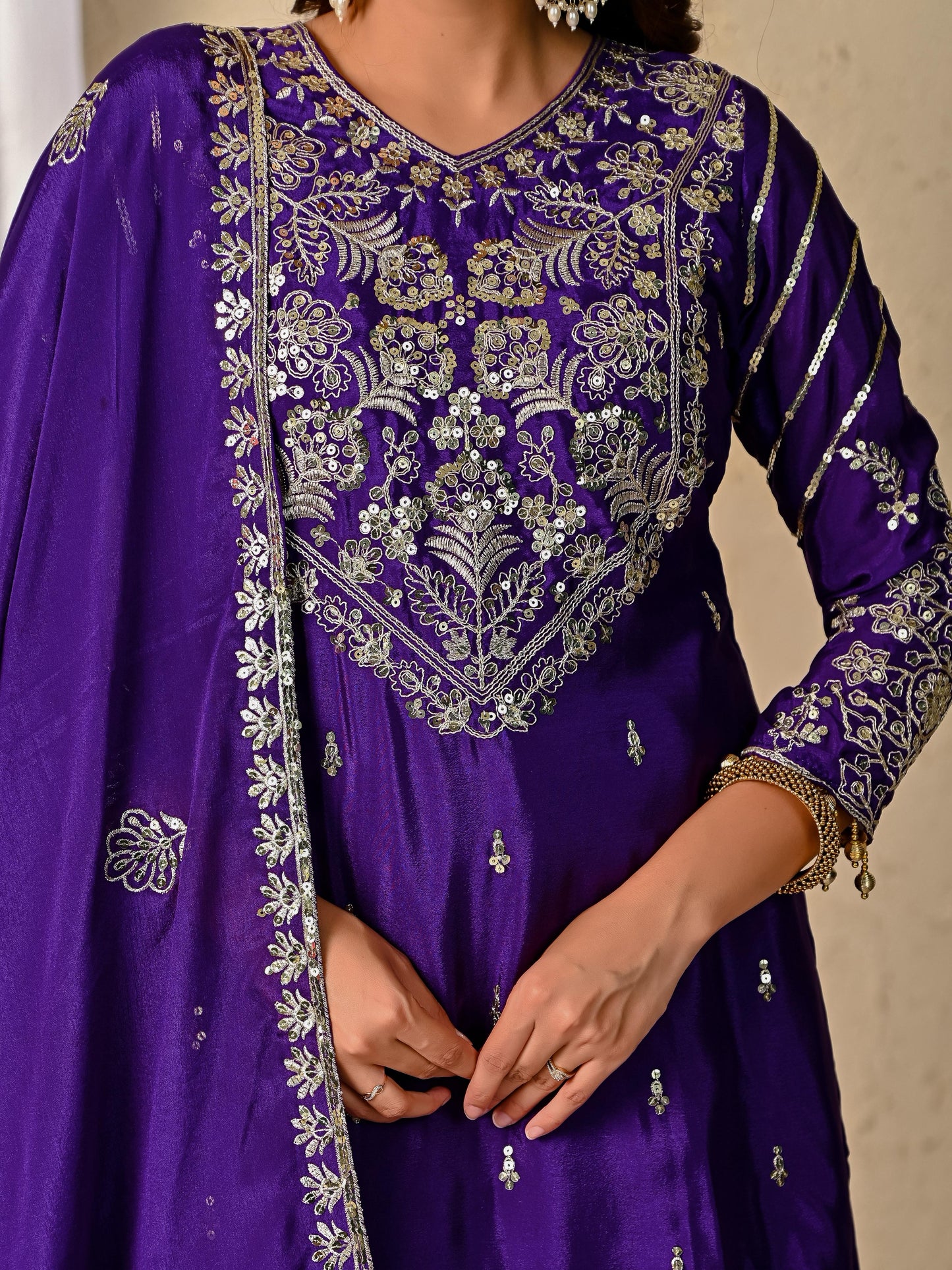 Chinnon Silk Embroidered Lehenga Set – Fully Stitched