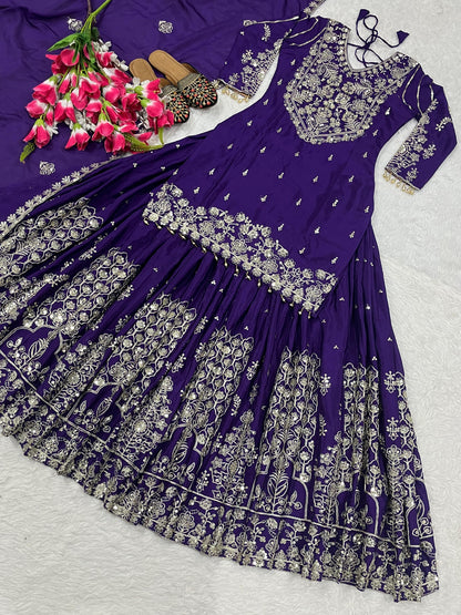 Chinnon Silk Embroidered Lehenga Set – Fully Stitched