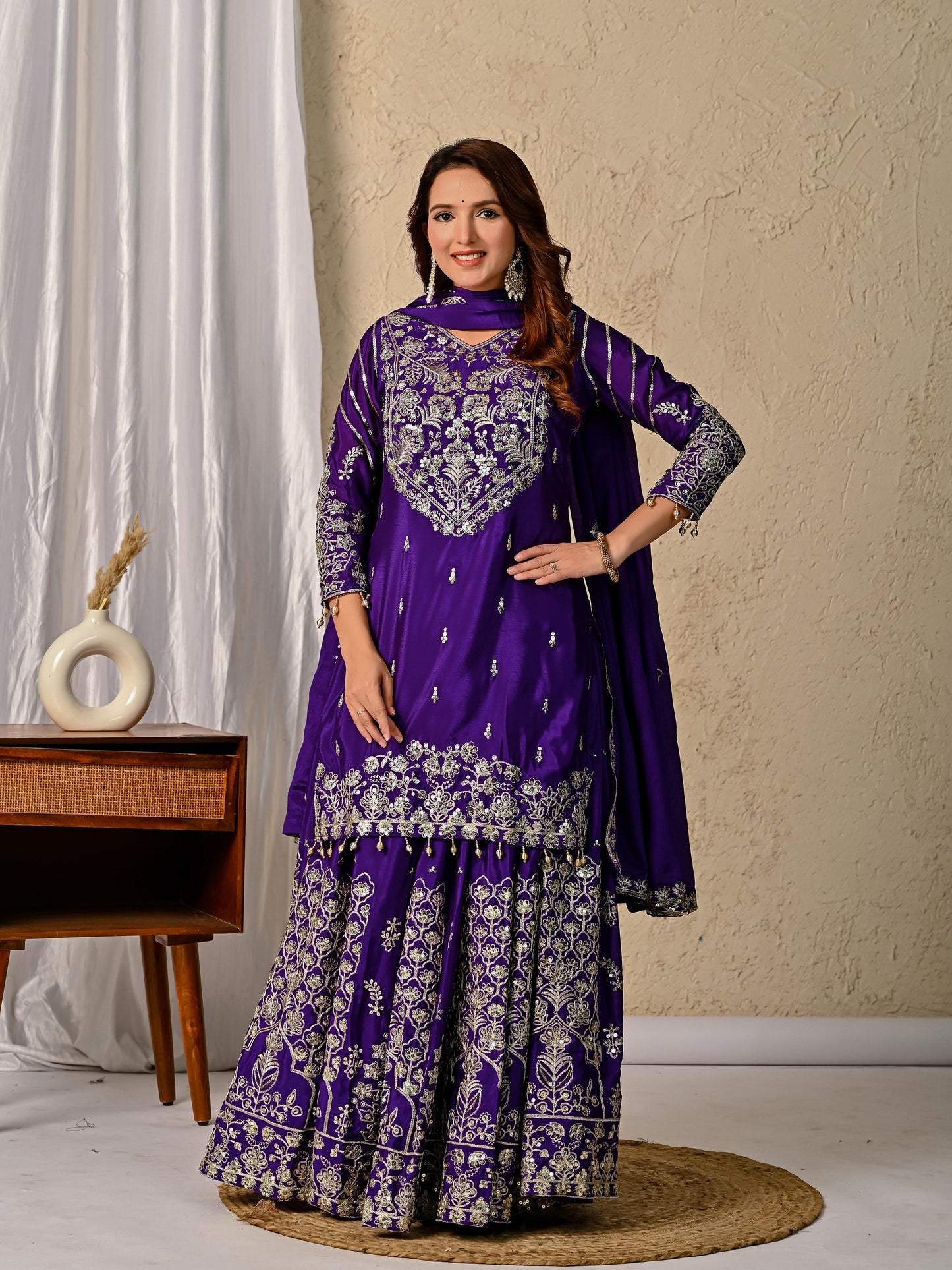 Chinnon Silk Embroidered Lehenga Set – Fully Stitched