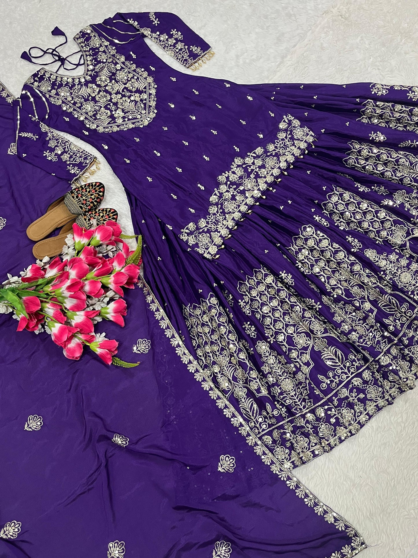 Chinnon Silk Embroidered Lehenga Set – Fully Stitched