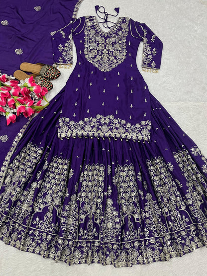 Chinnon Silk Embroidered Lehenga Set – Fully Stitched