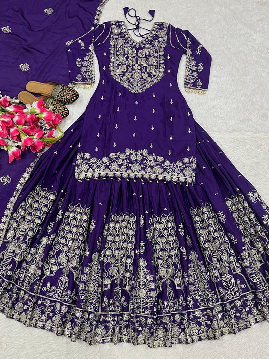 Chinnon Silk Embroidered Lehenga Set – Fully Stitched