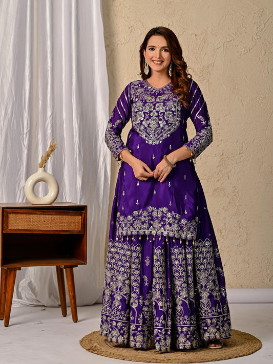 Chinnon Silk Embroidered Lehenga Set – Fully Stitched