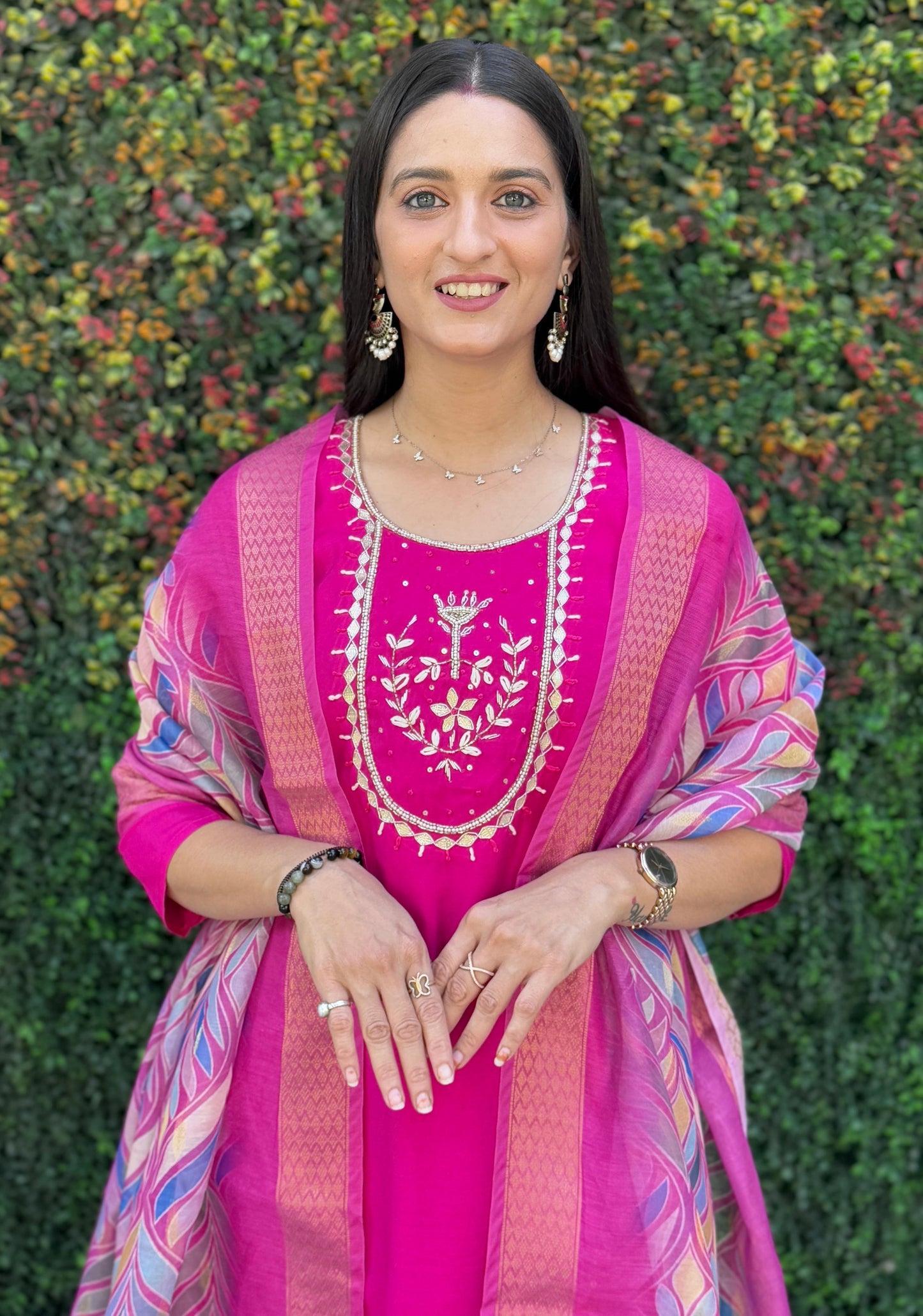 Blush Charm Designer Kurti Set – Roman Silk with Chanderi Dupatta