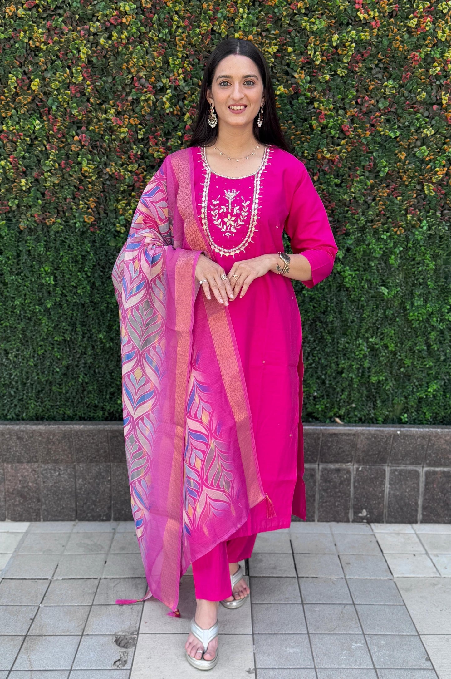 Blush Charm Designer Kurti Set – Roman Silk with Chanderi Dupatta