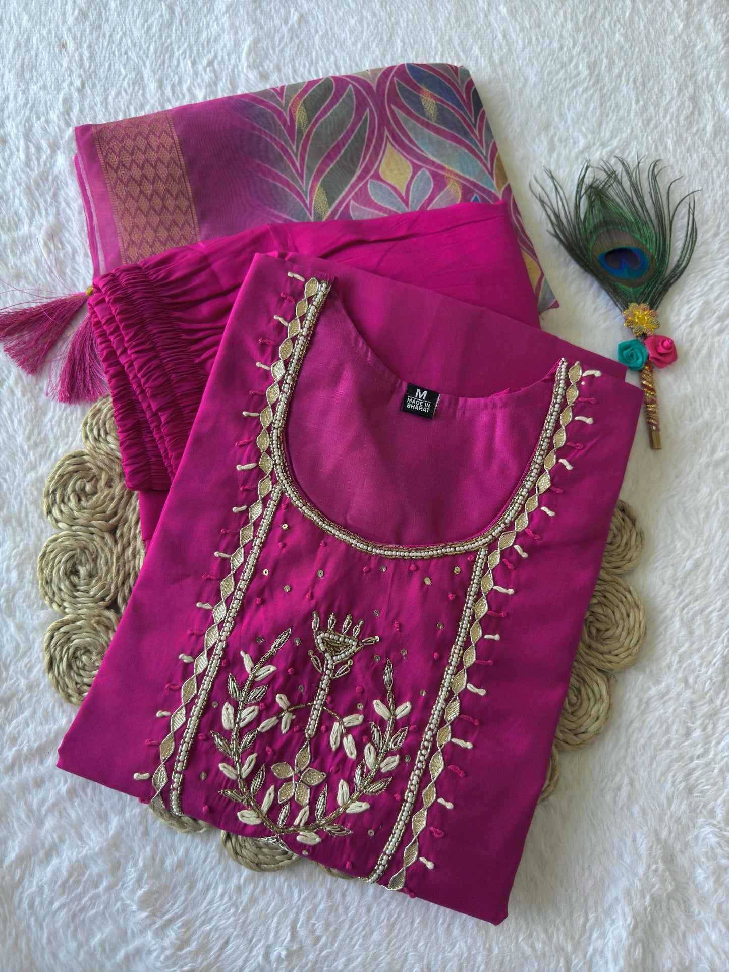 Blush Charm Designer Kurti Set – Roman Silk with Chanderi Dupatta