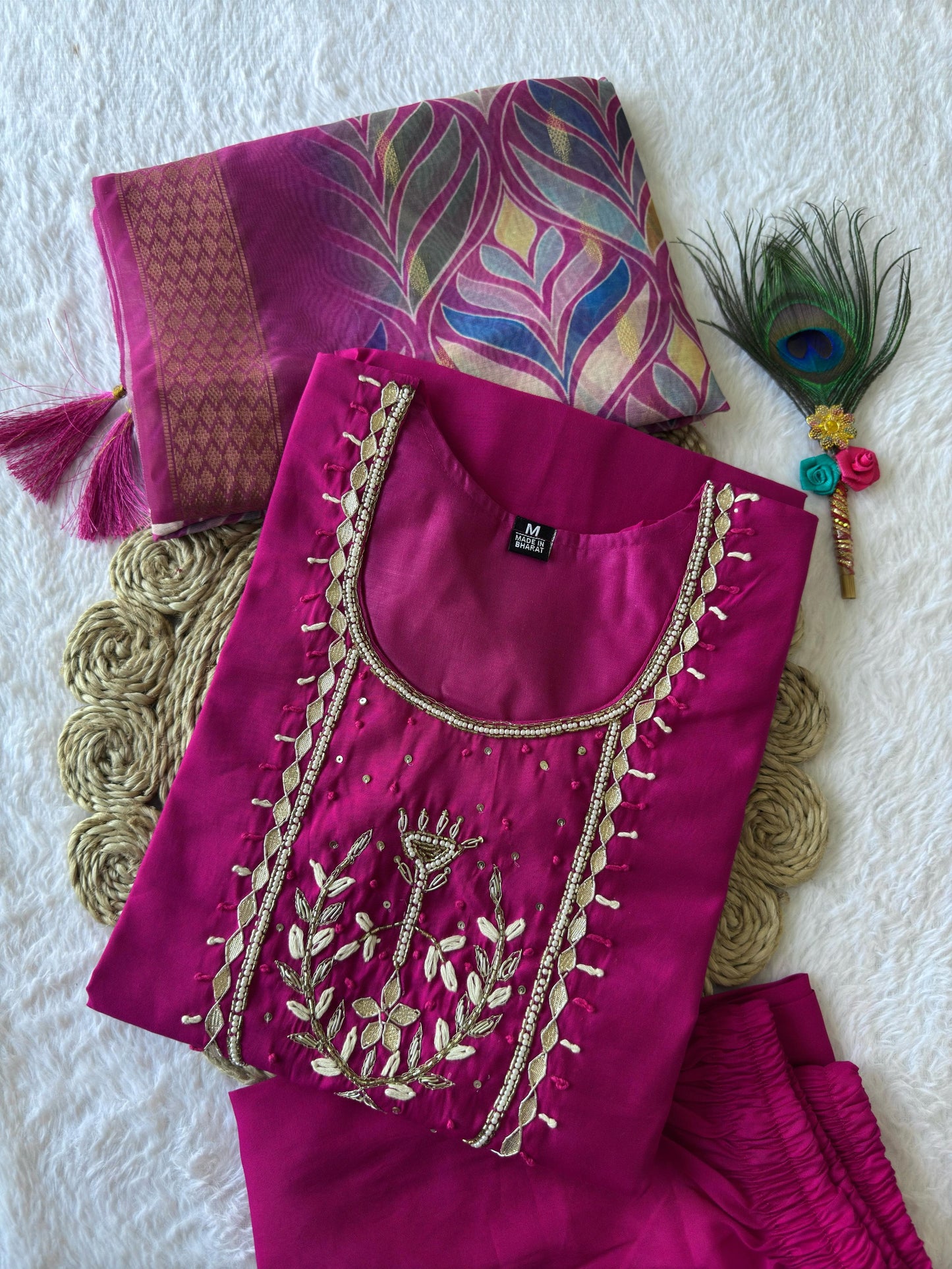 Blush Charm Designer Kurti Set – Roman Silk with Chanderi Dupatta