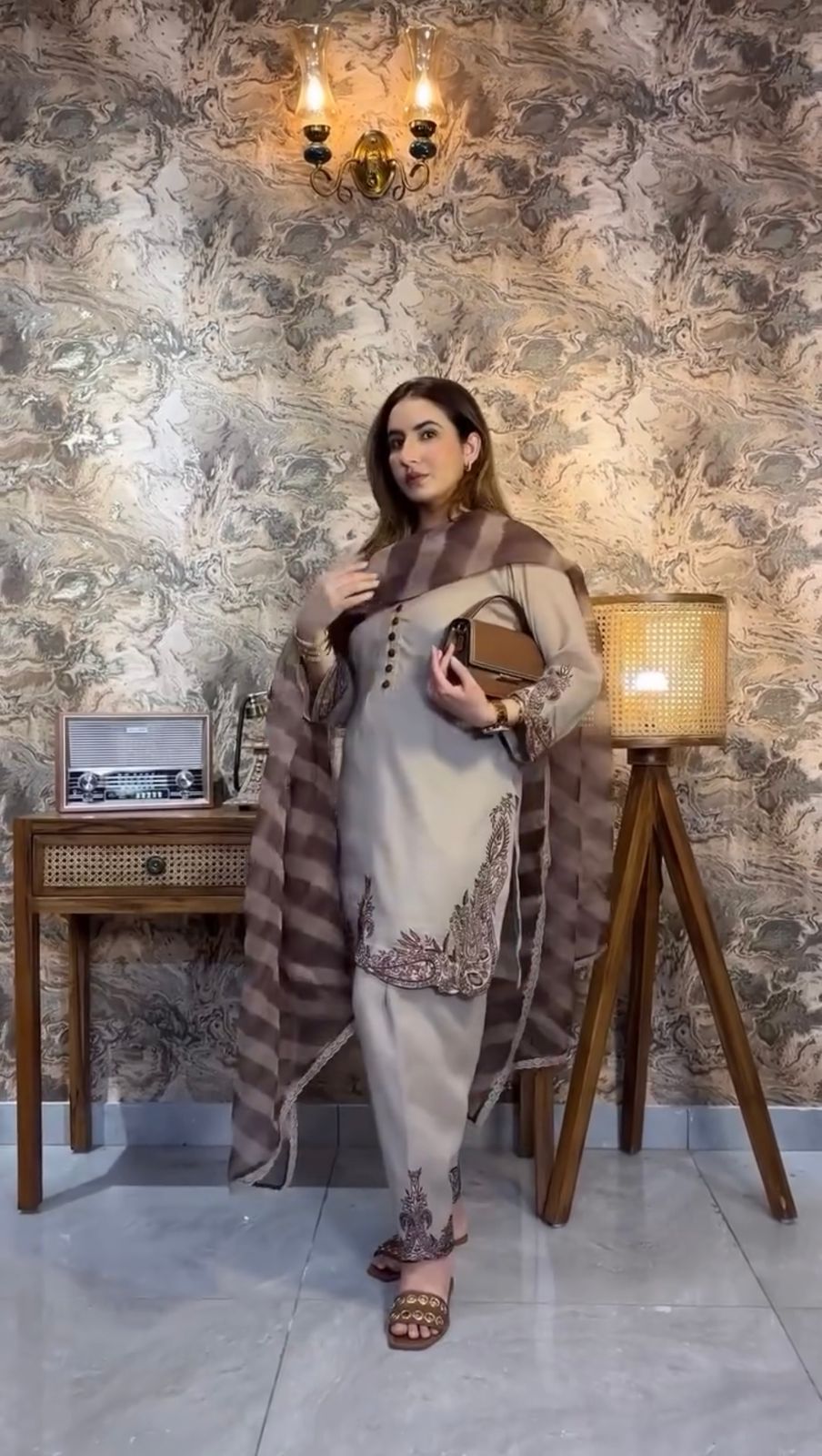 Divine Bloom Fox Georgette Suit Set – Embroidered Elegance (Ready to Wear)