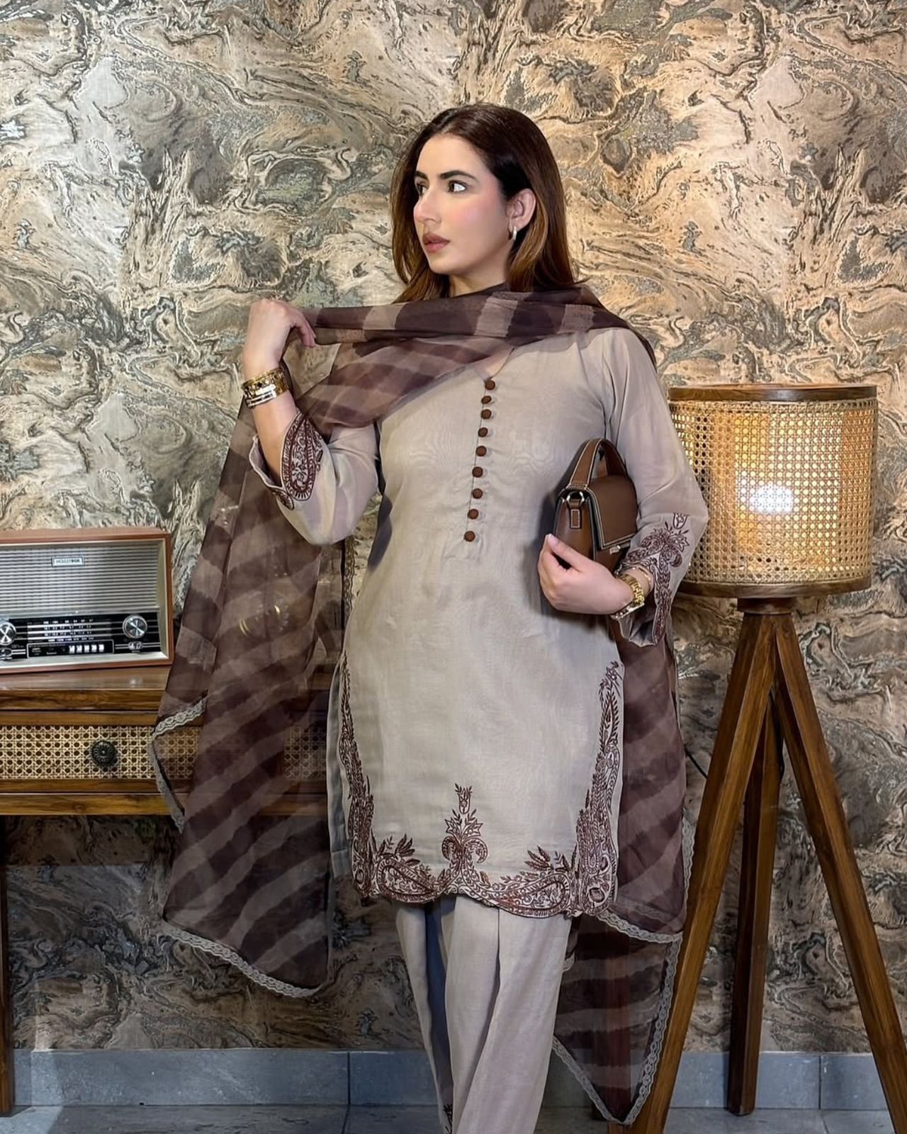 Divine Bloom Fox Georgette Suit Set – Embroidered Elegance (Ready to Wear)