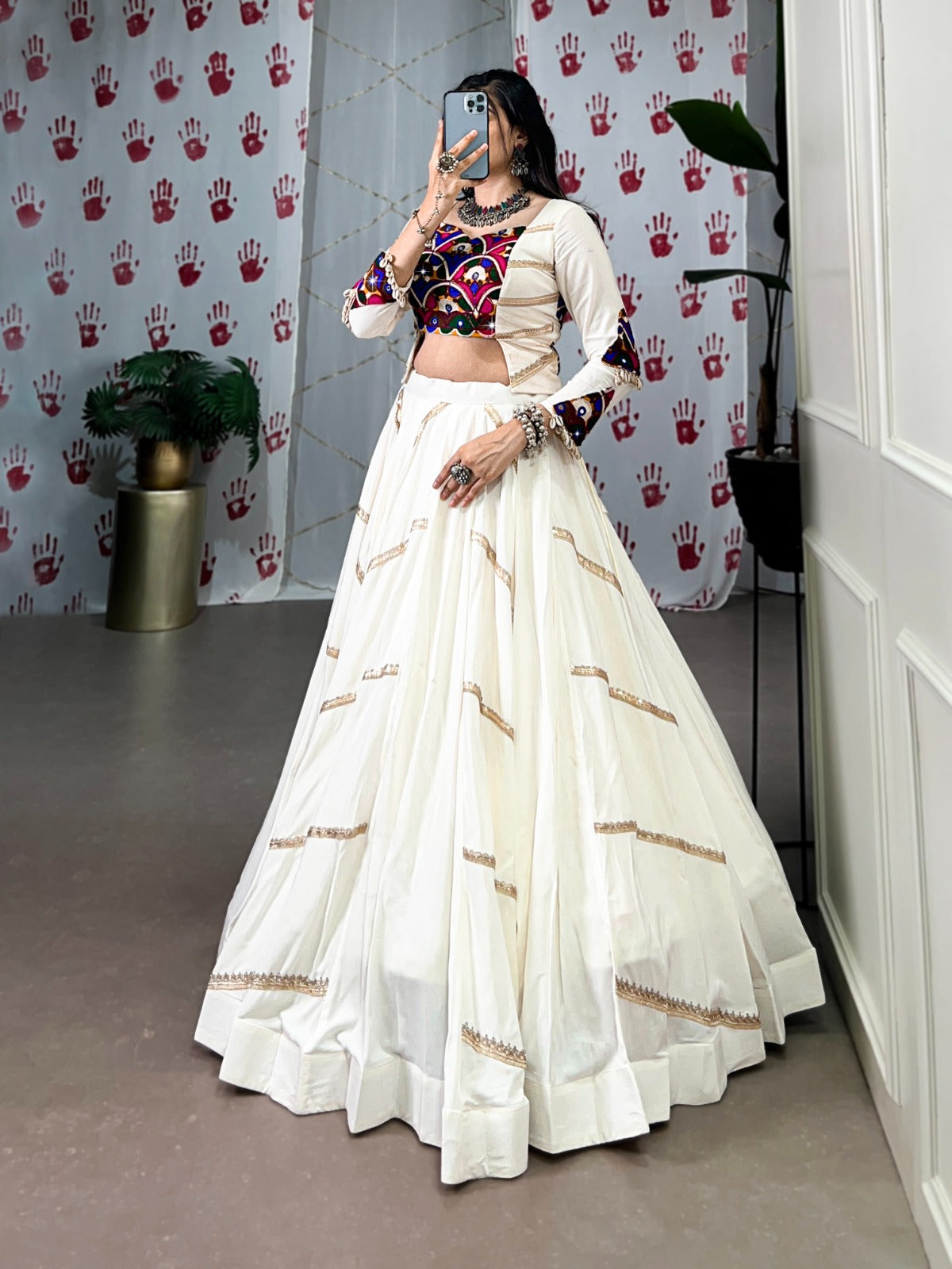 Garba Glow Mirror Work Lehenga Set – Rayon Elegance with 8-Meter Flair