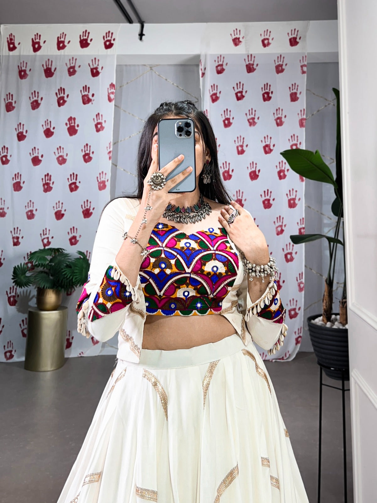 Garba Glow Mirror Work Lehenga Set – Rayon Elegance with 8-Meter Flair