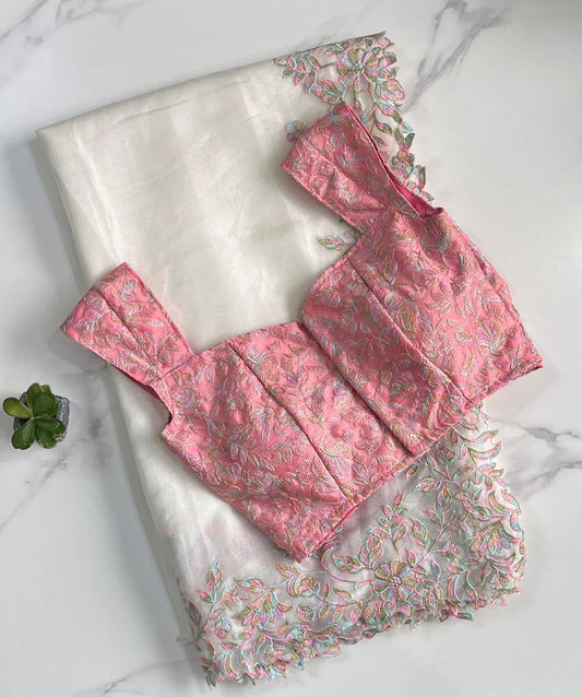 Organza Embroidered Saree Set – Rich Panel Cut Work Edition