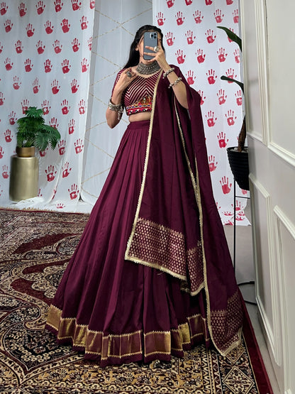 Designer Stitched Lehenga in Pure Chanderi with Gotta Patti & Mirror Detailing