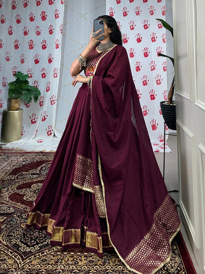 Designer Stitched Lehenga in Pure Chanderi with Gotta Patti & Mirror Detailing
