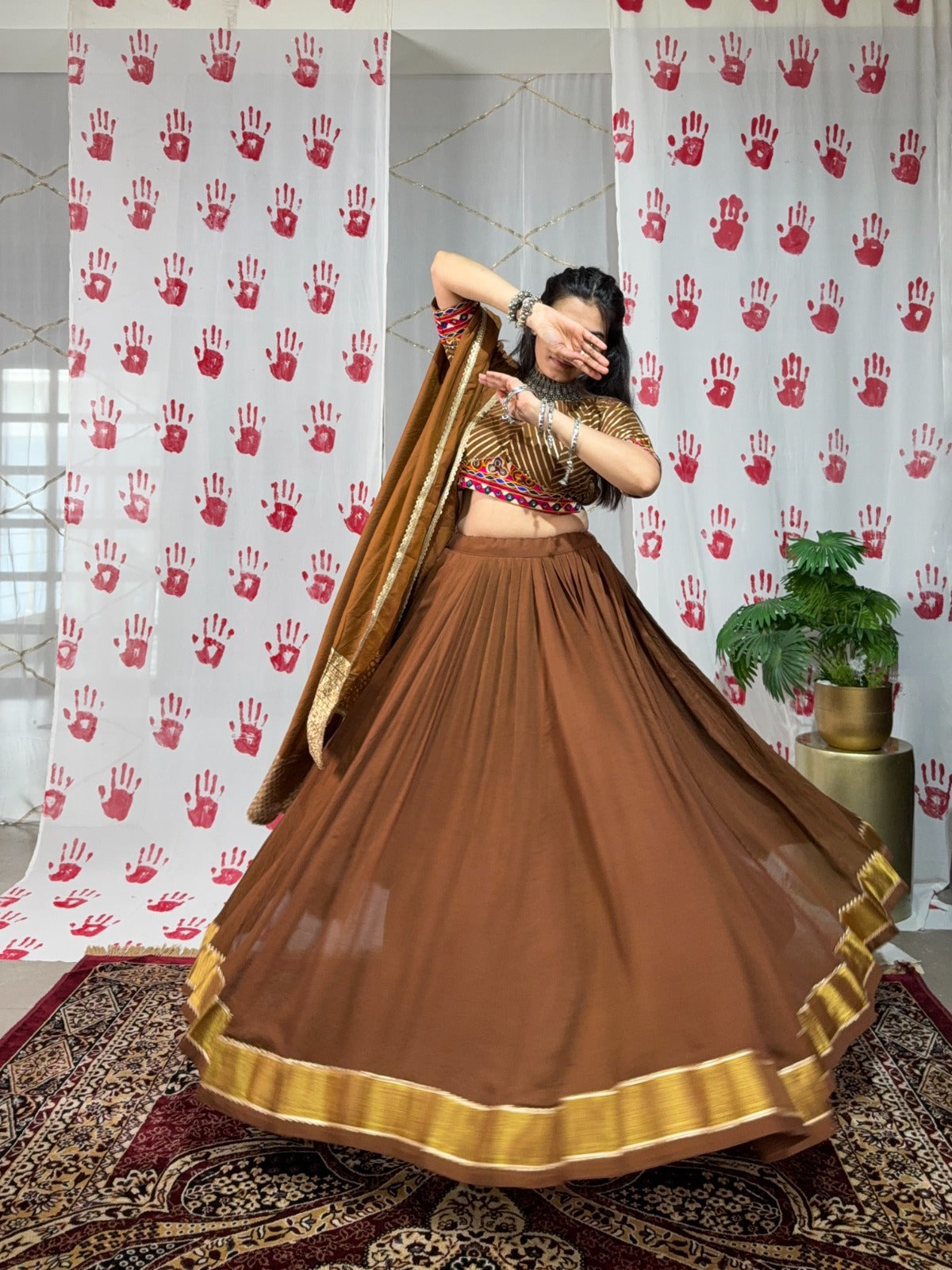 Elegant Pure Chanderi Lehenga Set with Zari Weaving & Mirror Work – Stitched