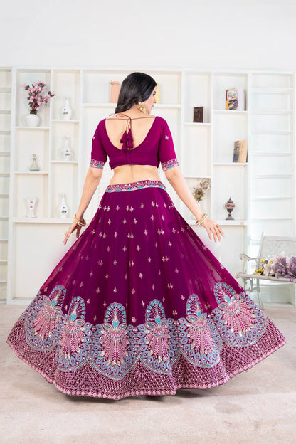 Embroidered Faux Georgette Lehenga Set with Net Dupatta