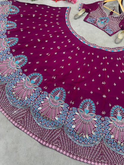 Embroidered Faux Georgette Lehenga Set with Net Dupatta