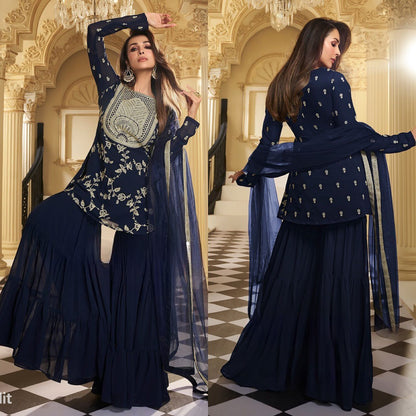 Designer Party Wear Faux Georgette Sharara Set with Dupatta