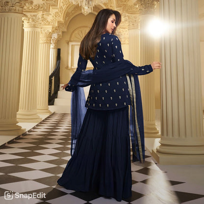 Designer Party Wear Faux Georgette Sharara Set with Dupatta