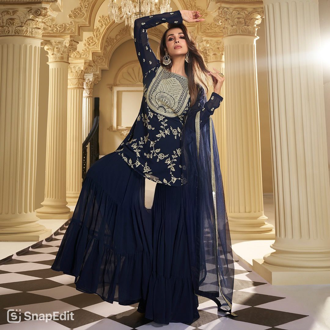Designer Party Wear Faux Georgette Sharara Set with Dupatta