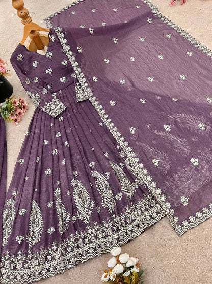 Crunchy Silk Embroidered Gown & Dupatta Set