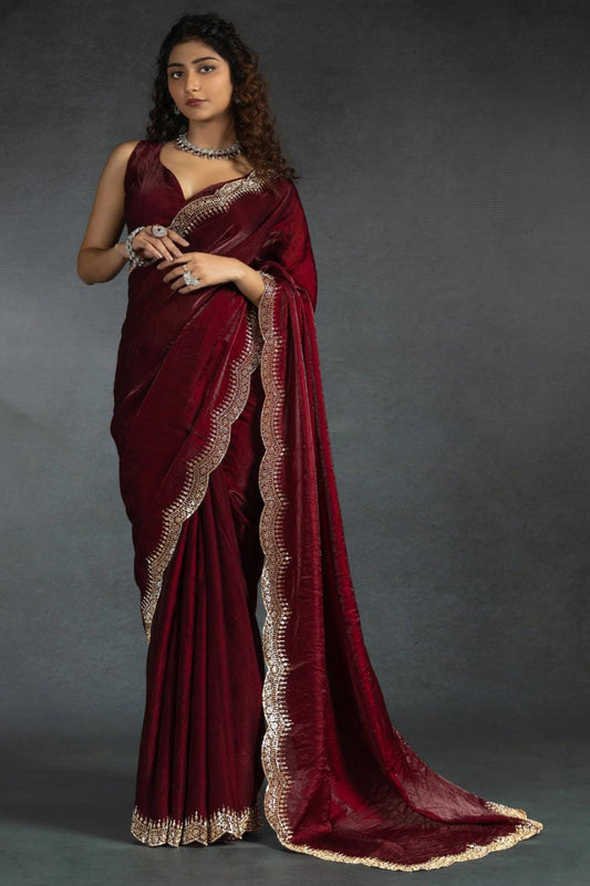 Premium Soft Fendy Satin Silk Saree with Heavy Jharkhand Handwork