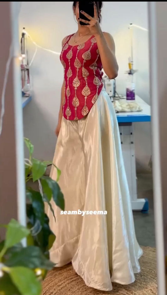 New Pure Navratri Collection — Embroidered Cinon Silk Top & Plazzo Set