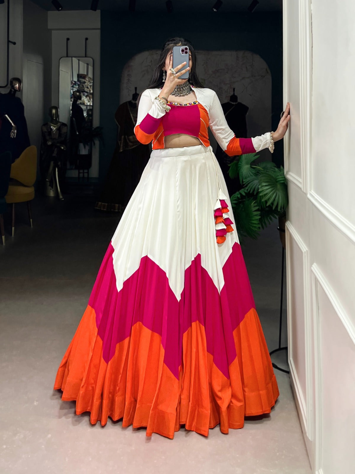 Elegant Pure Rayon Lehenga with Original Mirror Gamthi Work Blouse