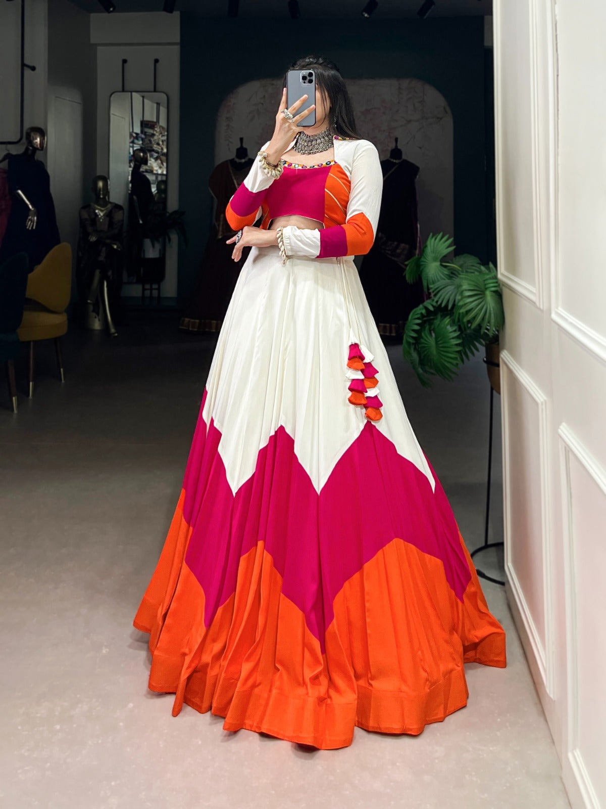 Elegant Pure Rayon Lehenga with Original Mirror Gamthi Work Blouse