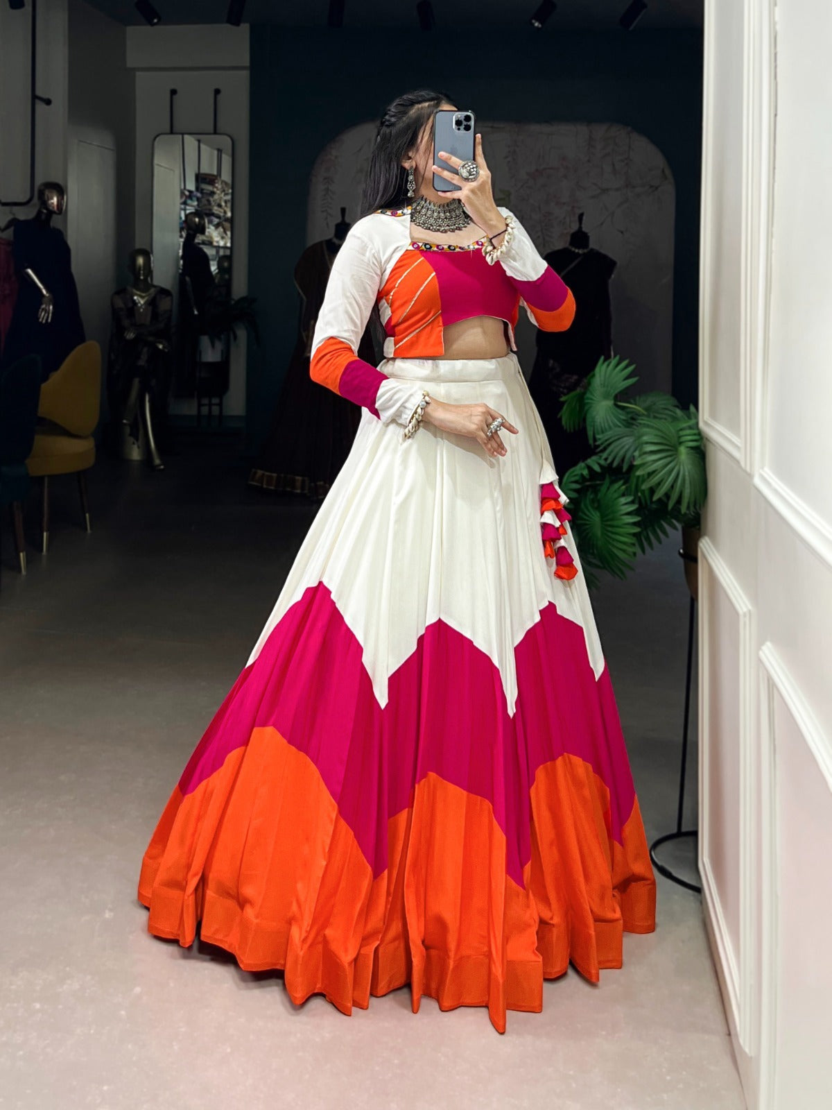 Elegant Pure Rayon Lehenga with Original Mirror Gamthi Work Blouse