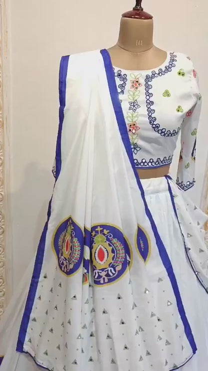 Elegant Muslin Cotton Lehenga Set with Real Mirror Work – Unstitched Blouse